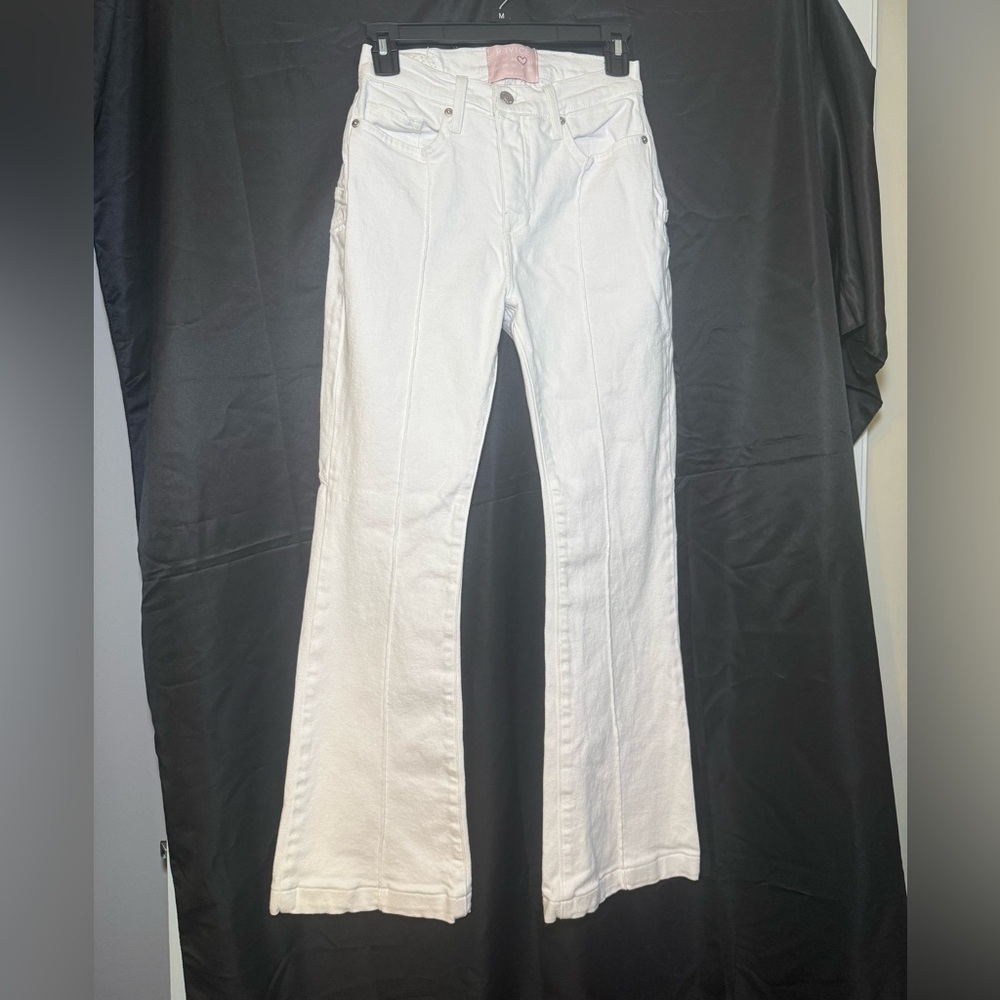 Revice White Star Venus Flare Jeans Sz 26 Creased High Rise Boho Y2K Retro Hip